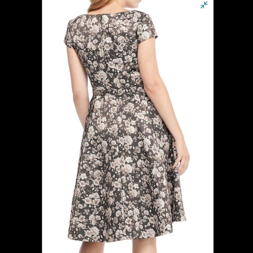 Gal Meets Glam Elle Brightex Duchess Dress – Fit & Flare Satin Floral with Belt
